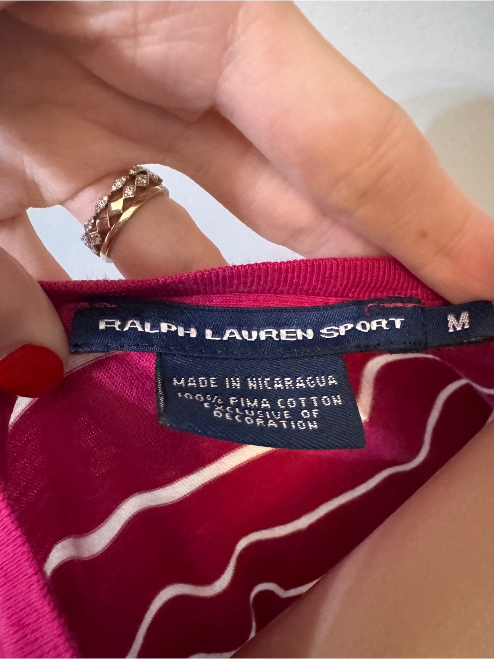 Ralph Lauren Sport Medium Stripe Long Sleeve Shirt Polo Logo Raspberry Pink - Picture 4 of 4